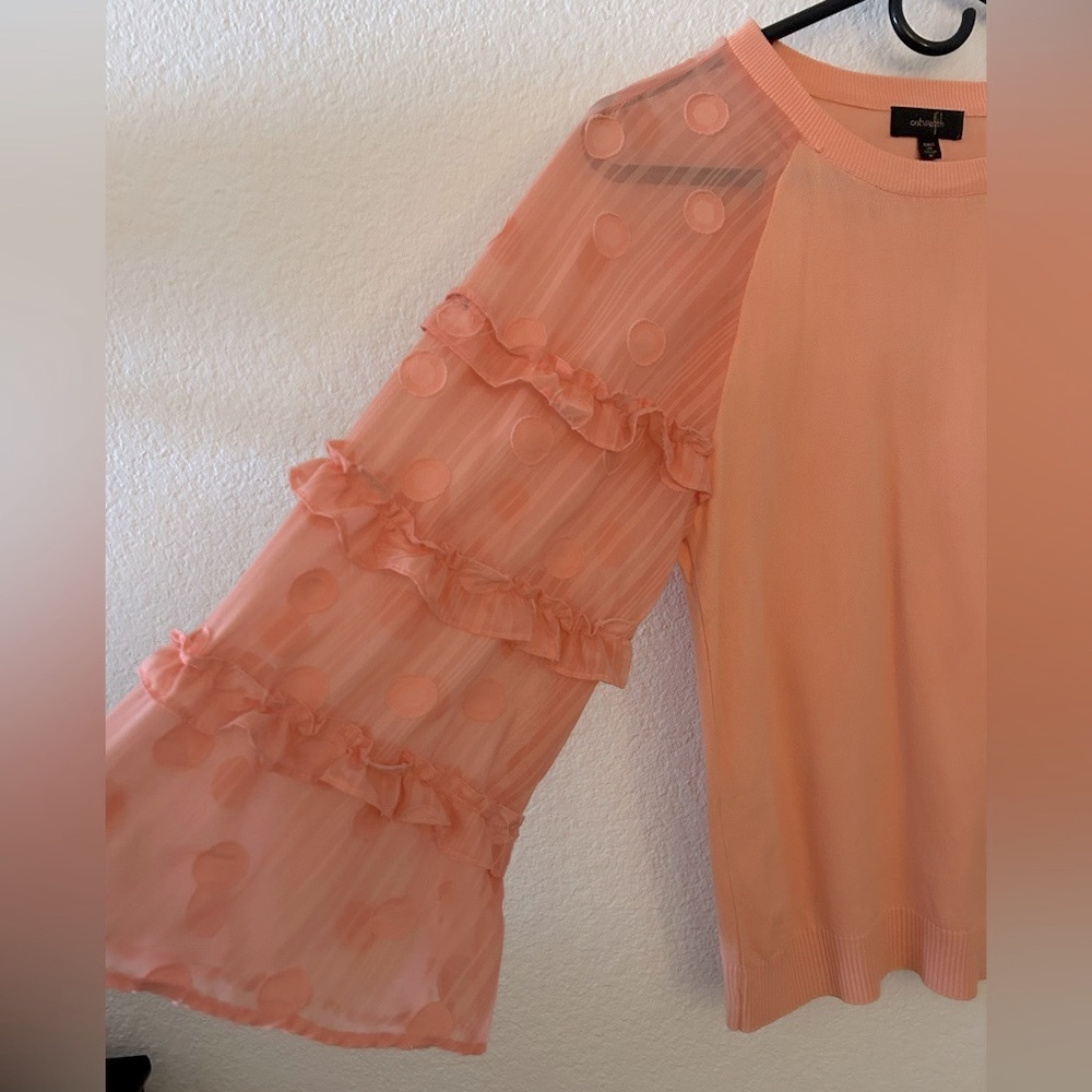 Pink Ruffled 3/4 Sleeve Blouse - Picture 5 of 8